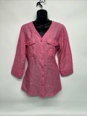 Pink Linen Top - 100% Linen orvis v neck